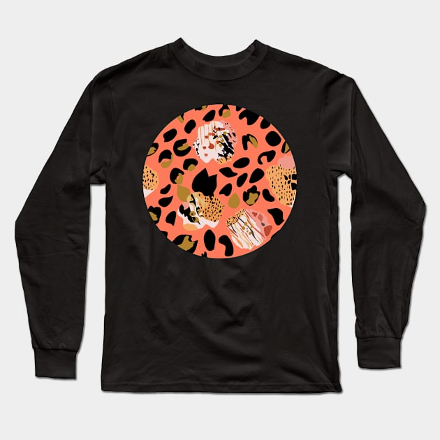 Modern abstract rose and leopard texture Long Sleeve T-Shirt by dvongart